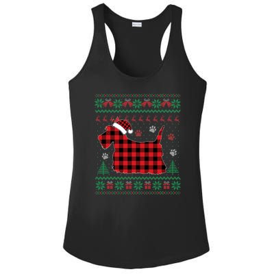 Scottie Dog Christmas Pajama Red Plaid Scottish Ugly Sweater Ladies PosiCharge Competitor Racerback Tank