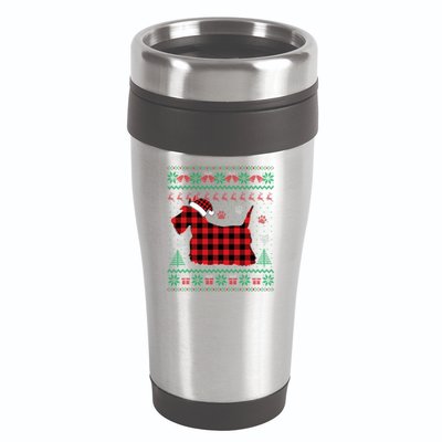 Scottie Dog Christmas Pajama Red Plaid Scottish Ugly Sweater 16oz Travel Tumbler