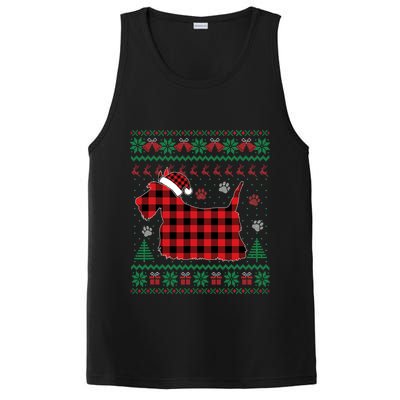 Scottie Dog Christmas Pajama Red Plaid Scottish Ugly Sweater PosiCharge Competitor Tank
