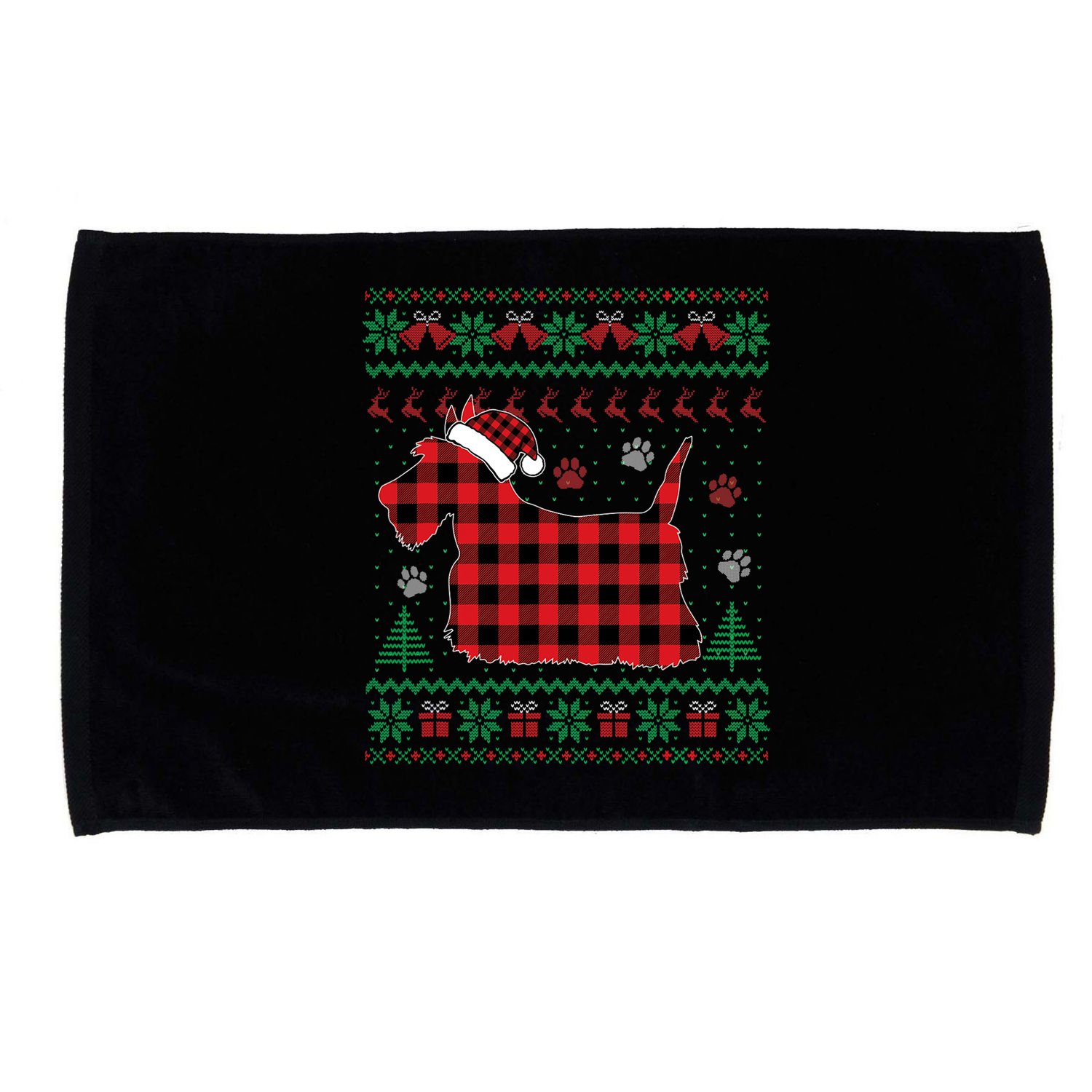 Scottie Dog Christmas Pajama Red Plaid Scottish Ugly Sweater Microfiber Hand Towel