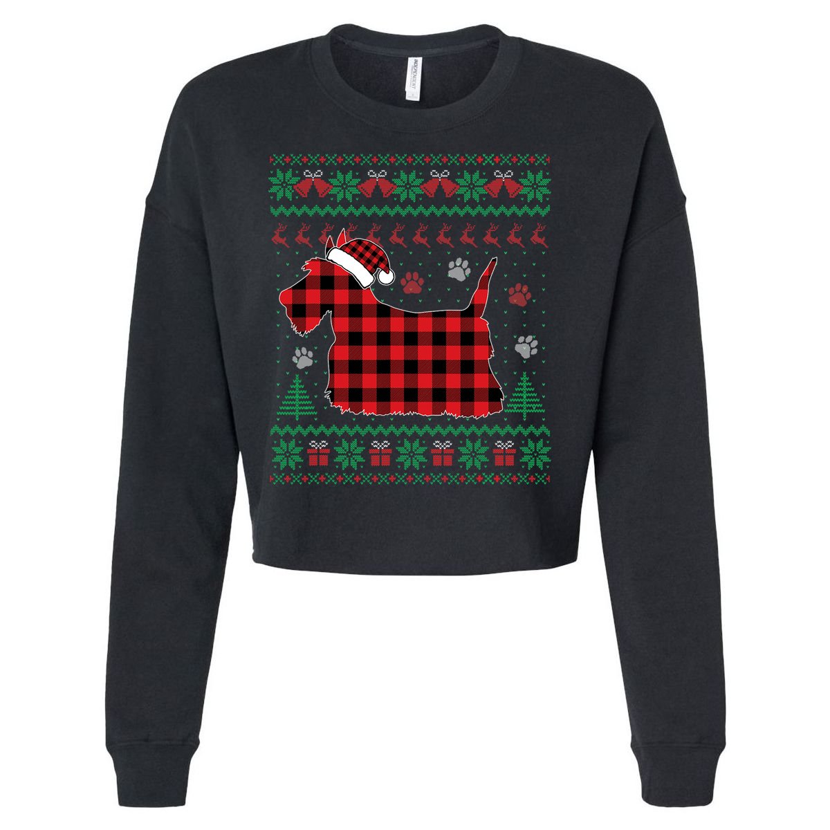 Scottie Dog Christmas Pajama Red Plaid Scottish Ugly Sweater Cropped Pullover Crew