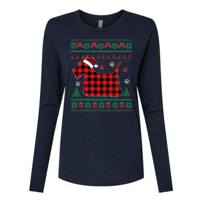 Scottie Dog Christmas Pajama Red Plaid Scottish Ugly Sweater Womens Cotton Relaxed Long Sleeve T-Shirt