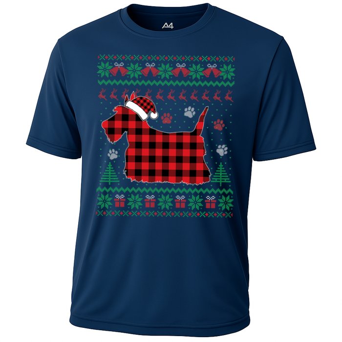 Scottie Dog Christmas Pajama Red Plaid Scottish Ugly Sweater Cooling Performance Crew T-Shirt