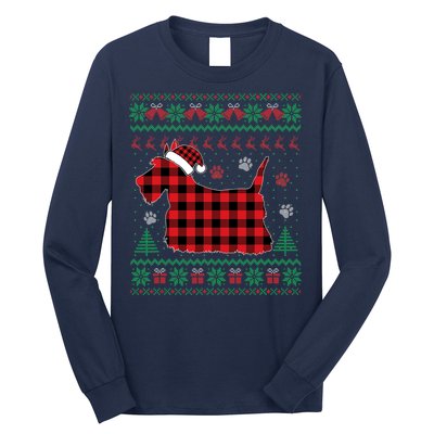 Scottie Dog Christmas Pajama Red Plaid Scottish Ugly Sweater Long Sleeve Shirt