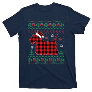 Scottie Dog Christmas Pajama Red Plaid Scottish Ugly Sweater T-Shirt