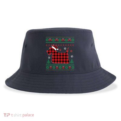 Scottie Dog Christmas Pajama Red Plaid Scottish Ugly Sweater Sustainable Bucket Hat