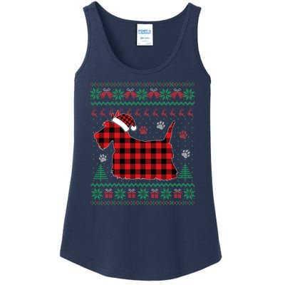 Scottie Dog Christmas Pajama Red Plaid Scottish Ugly Sweater Ladies Essential Tank