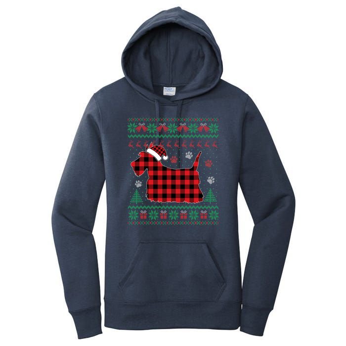 Scottie Dog Christmas Pajama Red Plaid Scottish Ugly Sweater Women's Pullover Hoodie