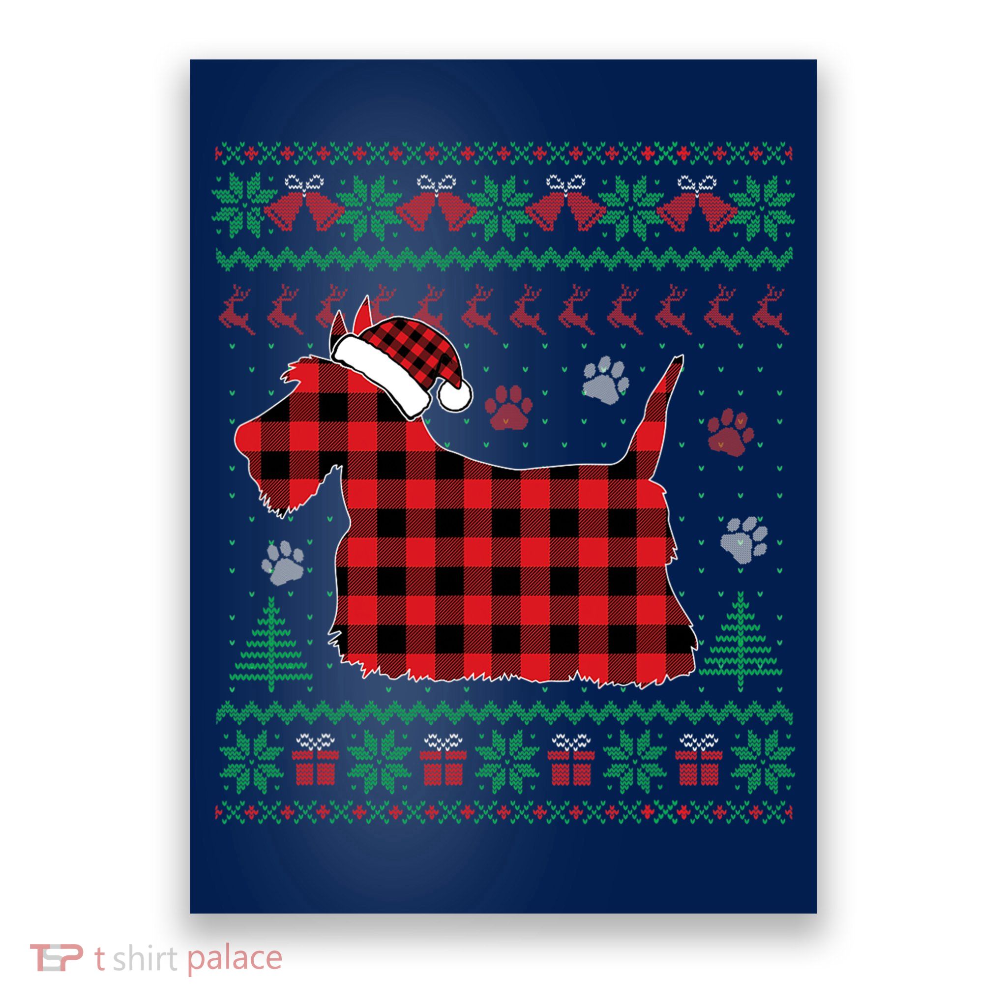 Scottie Dog Christmas Pajama Red Plaid Scottish Ugly Sweater Poster