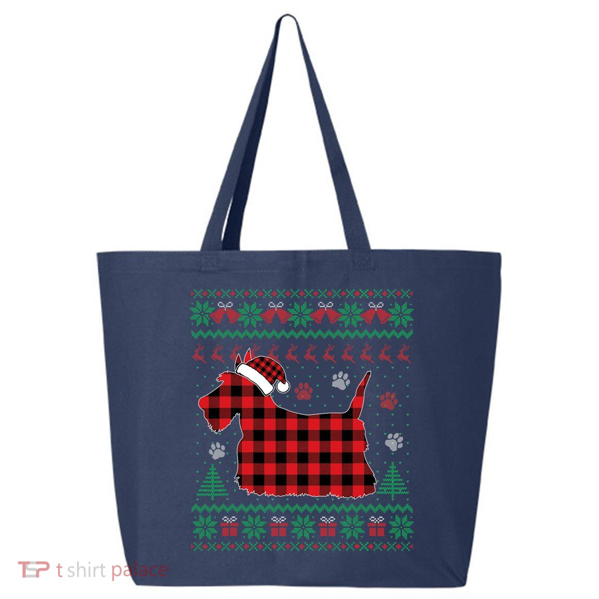 Scottie Dog Christmas Pajama Red Plaid Scottish Ugly Sweater 25L Jumbo Tote
