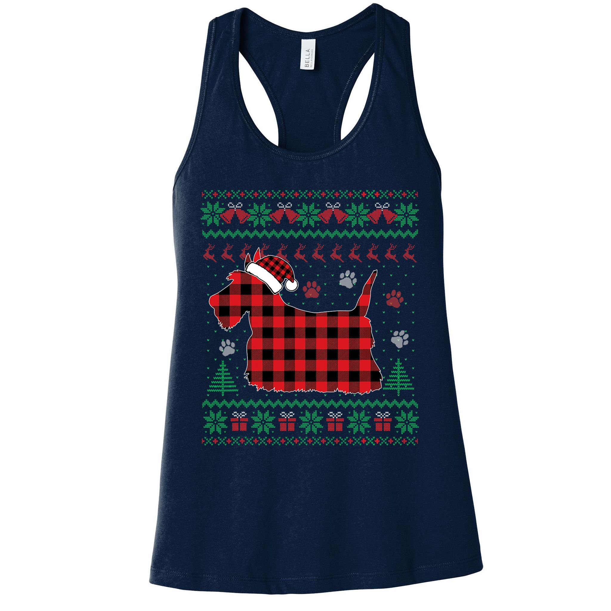 Scottie Dog Christmas Pajama Red Plaid Scottish Ugly Sweater Womens Tank Top