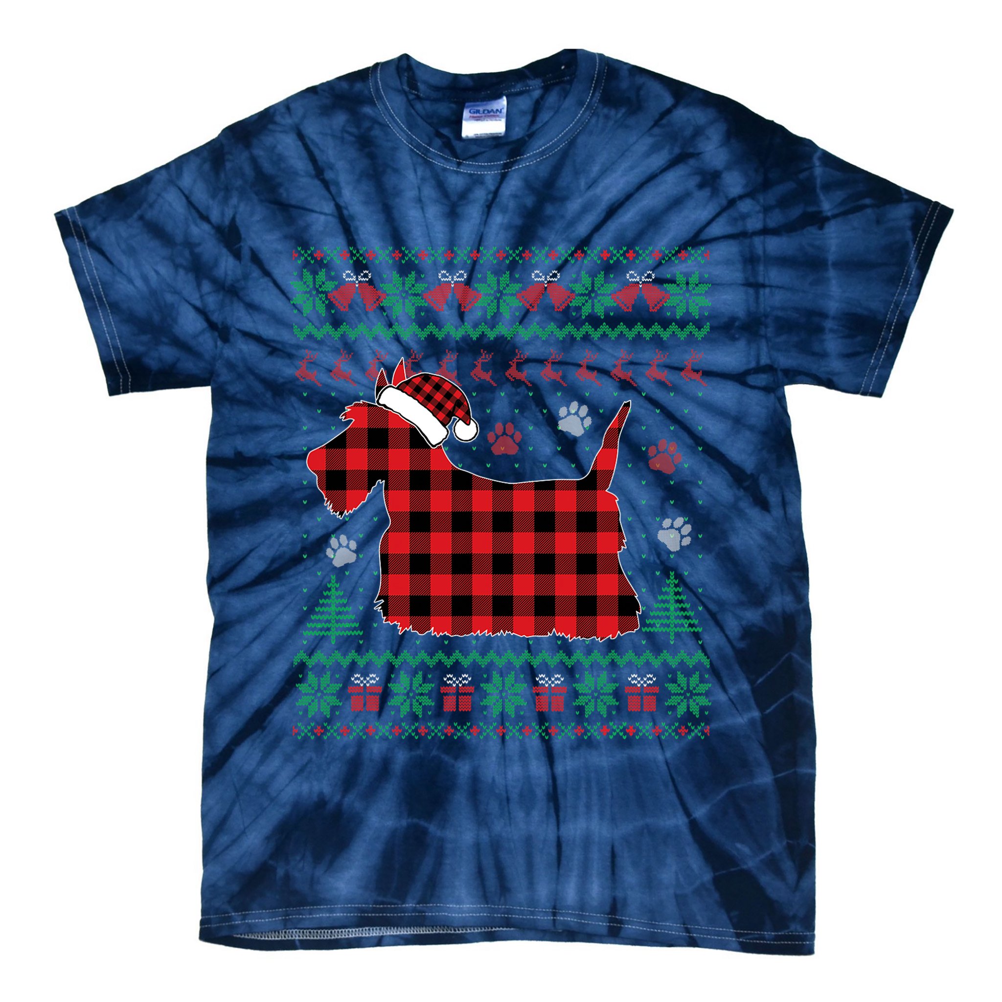Scottie Dog Christmas Pajama Red Plaid Scottish Ugly Sweater Tie-Dye T-Shirt
