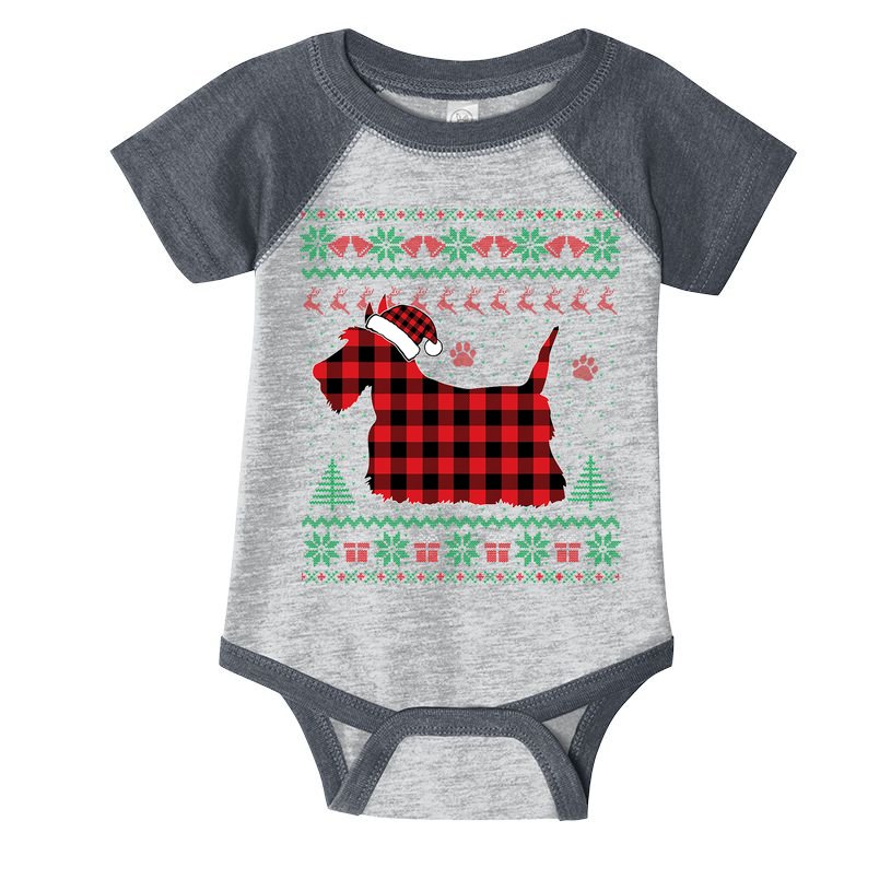 Scottie Dog Christmas Pajama Red Plaid Scottish Ugly Sweater Infant Baby Jersey Bodysuit