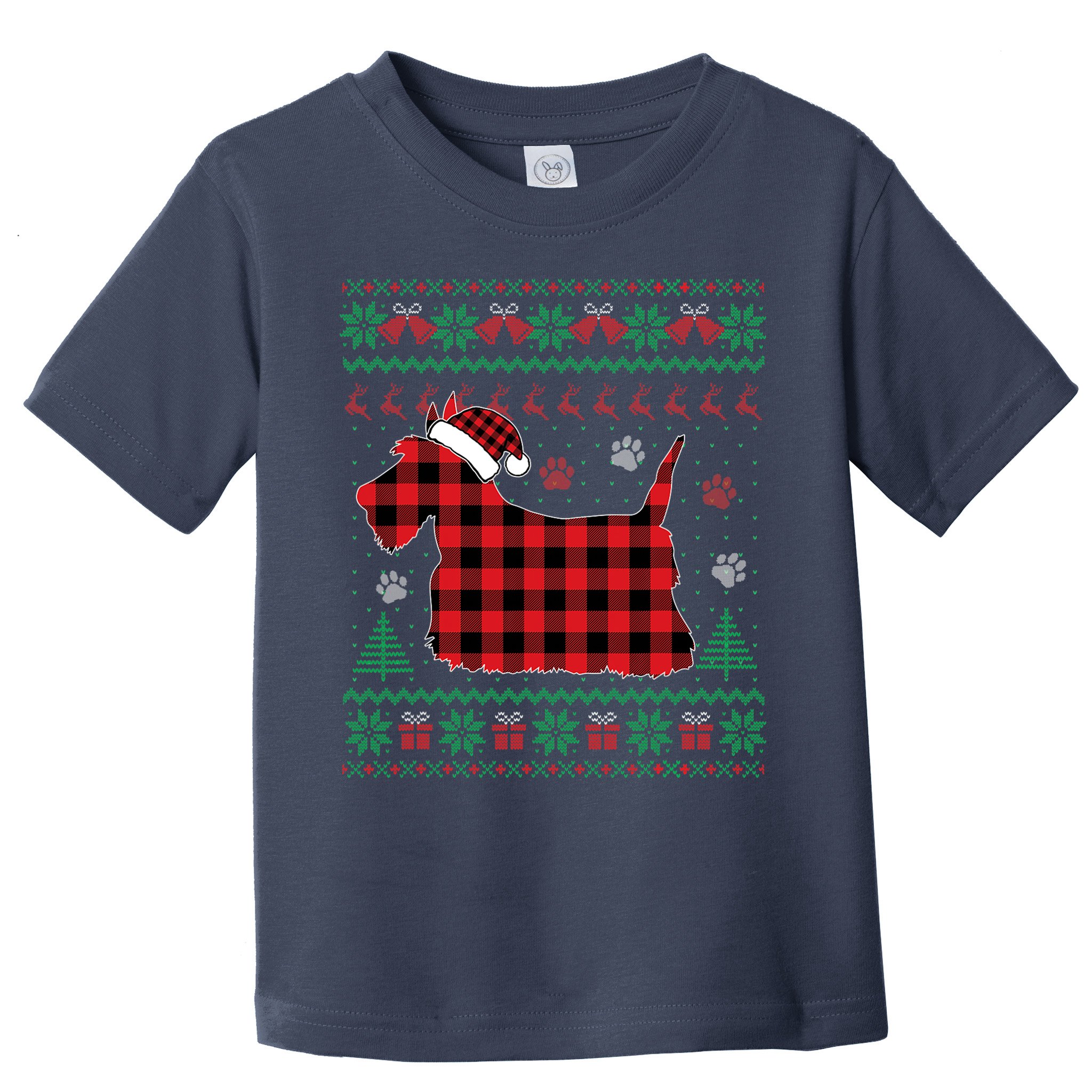 Scottie Dog Christmas Pajama Red Plaid Scottish Ugly Sweater Toddler T-Shirt