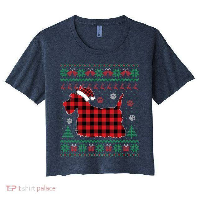 Scottie Dog Christmas Pajama Red Plaid Scottish Ugly Sweater Crop Top