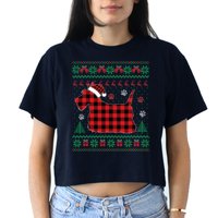 Scottie Dog Christmas Pajama Red Plaid Scottish Ugly Sweater Women's Crop Top Tee
