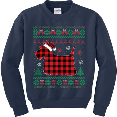 Scottie Dog Christmas Pajama Red Plaid Scottish Ugly Sweater Kids Sweatshirt
