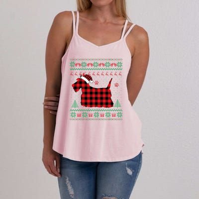 Scottie Dog Christmas Pajama Red Plaid Scottish Ugly Sweater Women's Strappy Tank