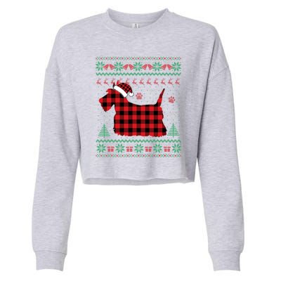 Scottie Dog Christmas Pajama Red Plaid Scottish Ugly Sweater Cropped Pullover Crew