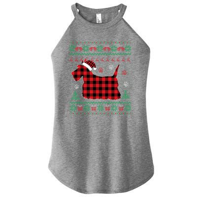 Scottie Dog Christmas Pajama Red Plaid Scottish Ugly Sweater Women's Perfect Tri Rocker Tank