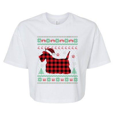 Scottie Dog Christmas Pajama Red Plaid Scottish Ugly Sweater Bella+Canvas Jersey Crop Tee