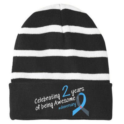 Second Diaversary Celebrating 2 years of being Awesome Striped Beanie with Solid Band