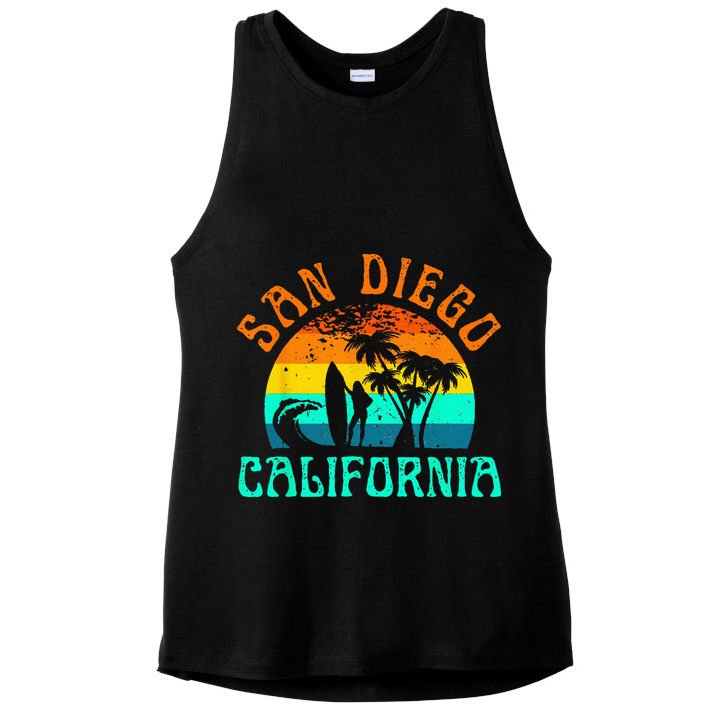 San Diego California Beach Surf Summer Vacation Vintage Ladies PosiCharge Tri-Blend Wicking Tank