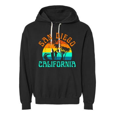 San Diego California Beach Surf Summer Vacation Vintage Garment-Dyed Fleece Hoodie