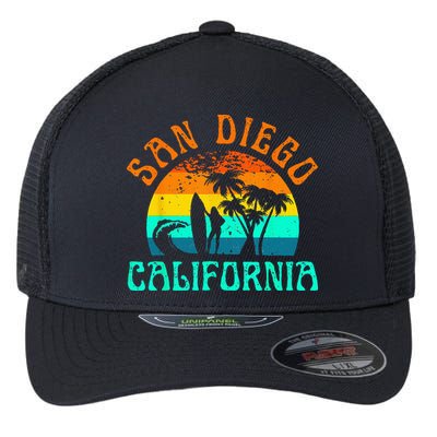 San Diego California Beach Surf Summer Vacation Vintage Flexfit Unipanel Trucker Cap