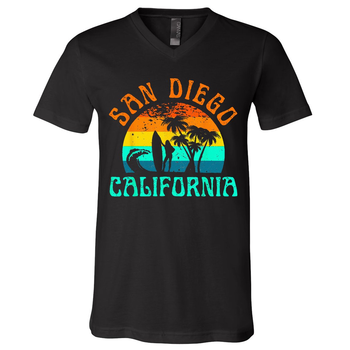 San Diego California Beach Surf Summer Vacation Vintage V-Neck T-Shirt