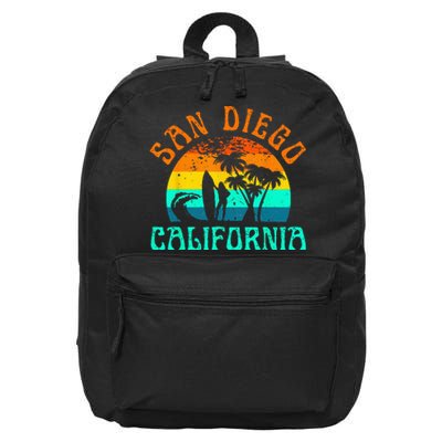 San Diego California Beach Surf Summer Vacation Vintage 16 in Basic Backpack