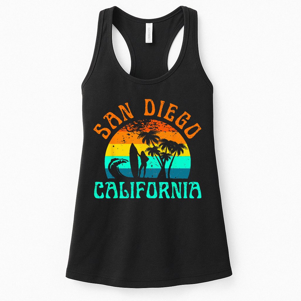 San Diego California Beach Surf Summer Vacation Vintage Womens Tank Top