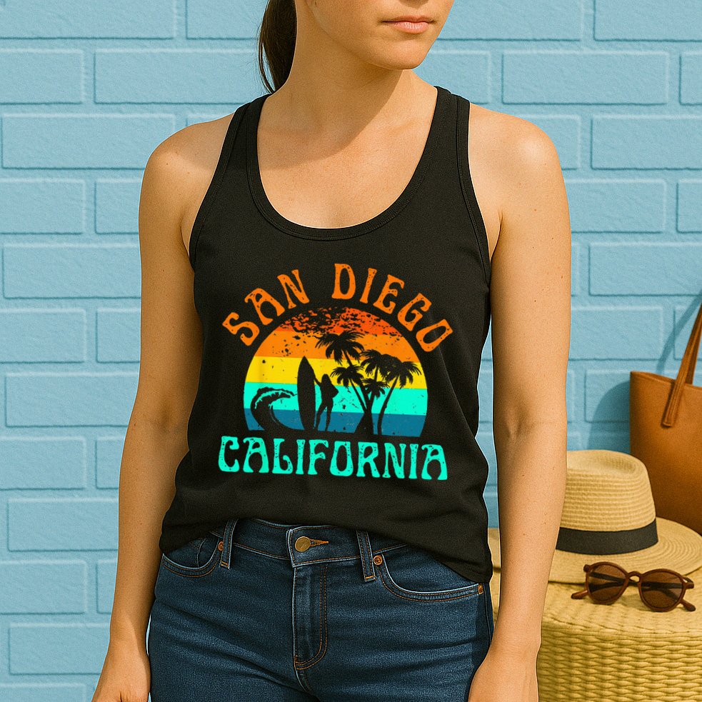 San Diego California Beach Surf Summer Vacation Vintage Womens Tank Top