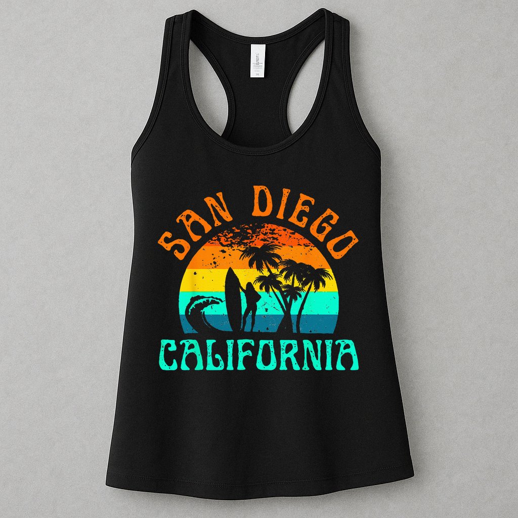 San Diego California Beach Surf Summer Vacation Vintage Womens Tank Top
