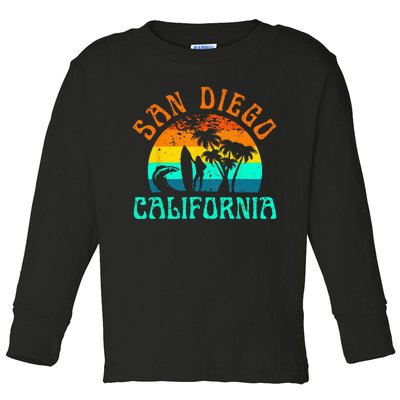 San Diego California Beach Surf Summer Vacation Vintage Toddler Long Sleeve Shirt