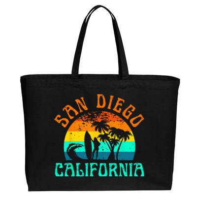 San Diego California Beach Surf Summer Vacation Vintage Cotton Canvas Jumbo Tote