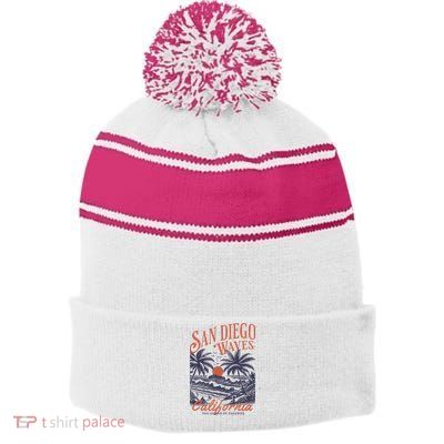 San Diego California Vintage Summer Stripe Pom Pom Beanie