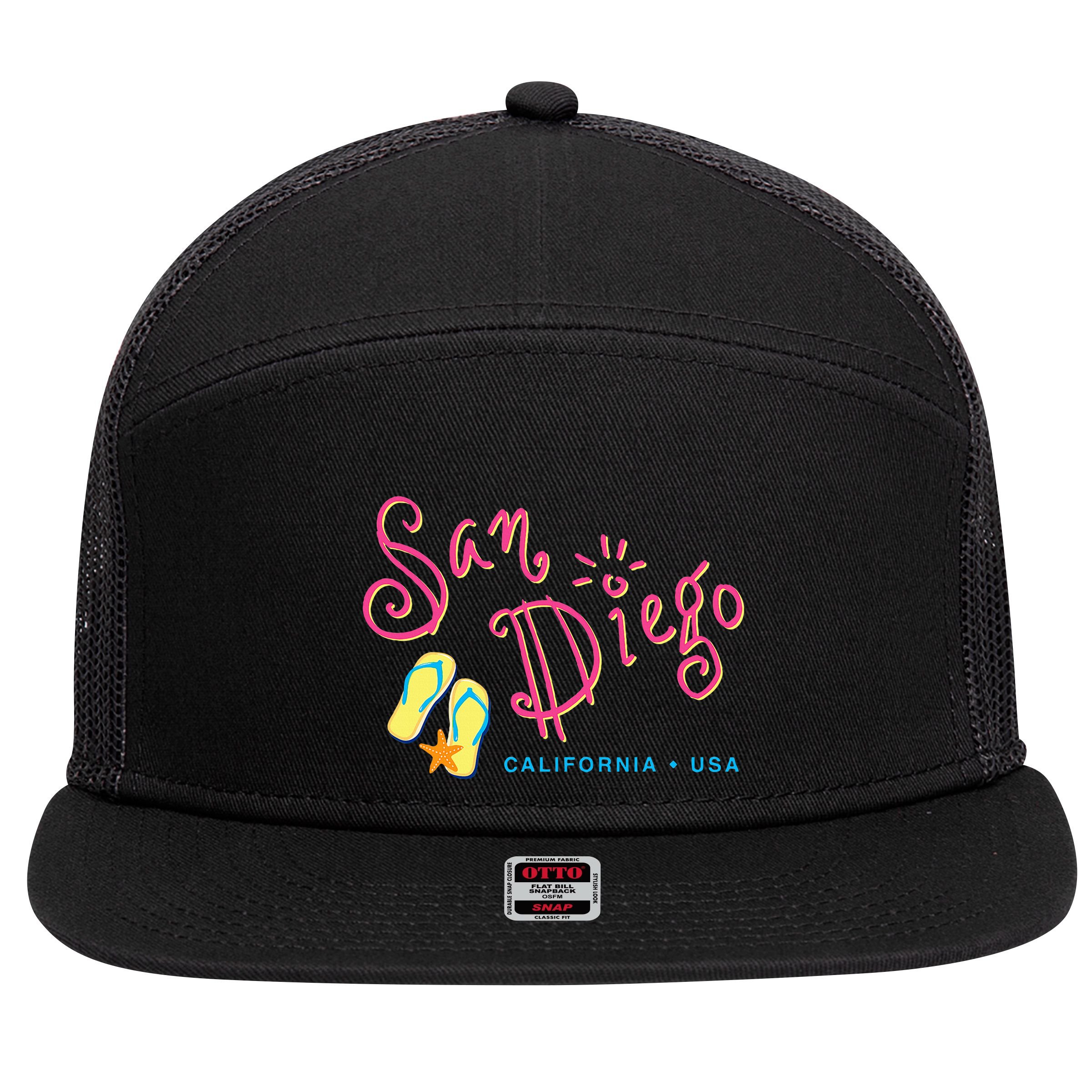 San Diego California 7 Panel Mesh Trucker Snapback Hat