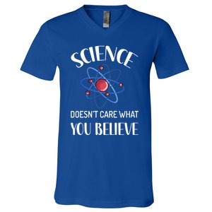 Science Doesn't Care What You Believe Funny Science Teacher Gift V-Neck T-Shirt