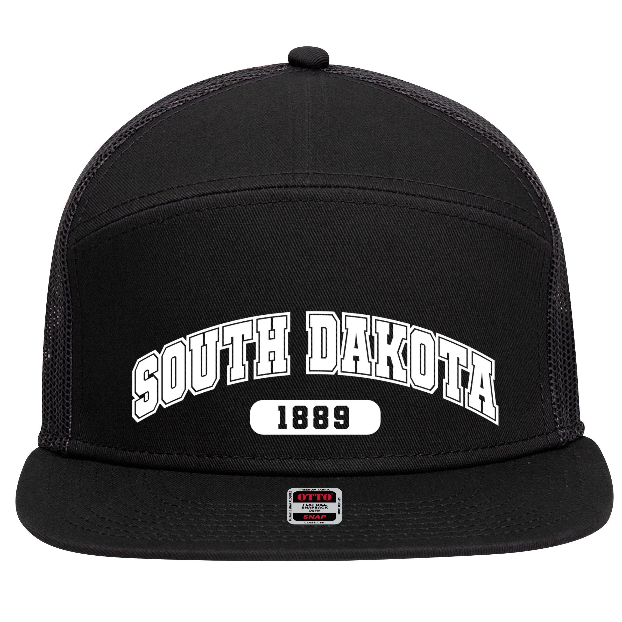 South Dakota Collegiate Style 1889 7 Panel Mesh Trucker Snapback Hat