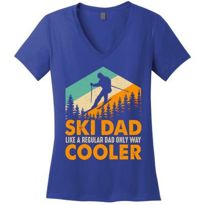 Ski Dad Cool Dads Love Skiing Winter Sport Ski Jumping Gift Women's V-Neck T-Shirt