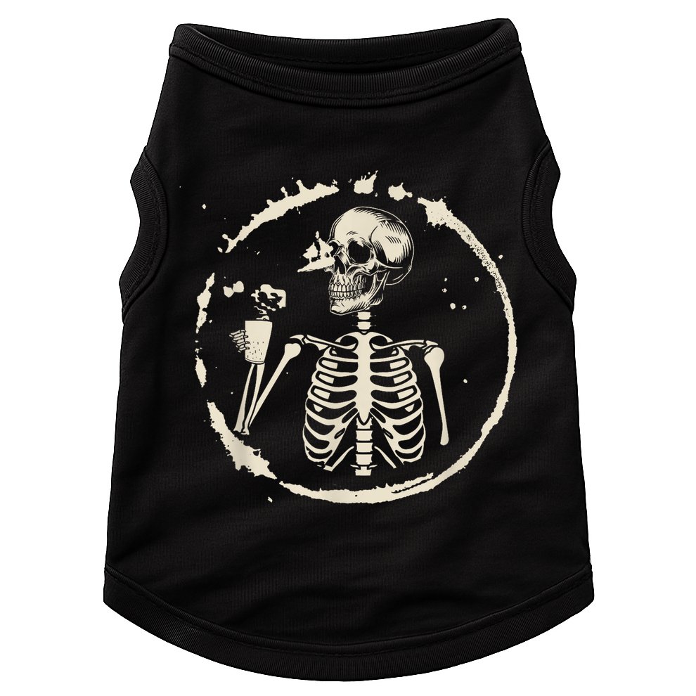 Skeleton Drinking Coffee shirt, Lazy Halloween Costume Skull Doggie Tank