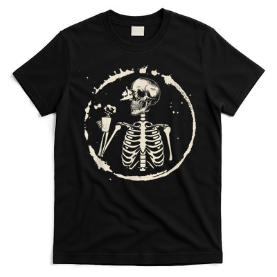 Skeleton Drinking Coffee shirt, Lazy Halloween Costume Skull T-Shirt