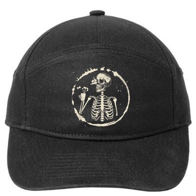 Skeleton Drinking Coffee shirt, Lazy Halloween Costume Skull 7-Panel Snapback Hat