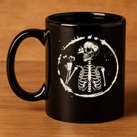 Skeleton Drinking Coffee shirt, Lazy Halloween Costume Skull 11oz C Handle Ceramic Mug