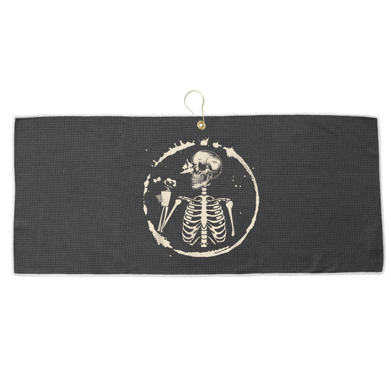 Skeleton Drinking Coffee shirt, Lazy Halloween Costume Skull Large Microfiber Waffle Golf Towel