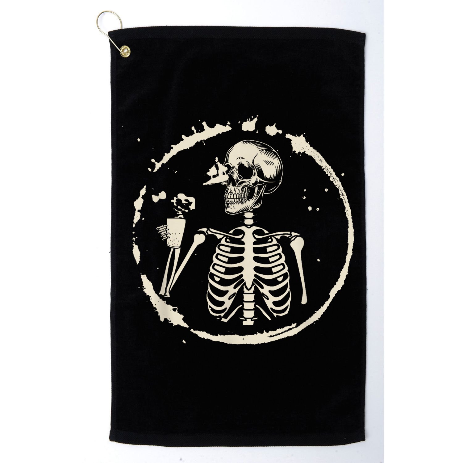 Skeleton Drinking Coffee shirt, Lazy Halloween Costume Skull Golf Towel