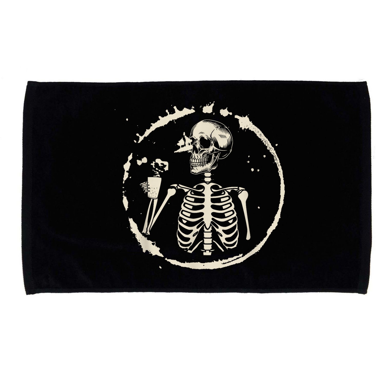 Skeleton Drinking Coffee shirt, Lazy Halloween Costume Skull Microfiber Hand Towel