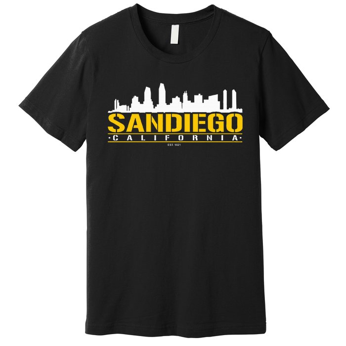 San Diego California White Brown & Gold Baseball Inspired Premium T-Shirt