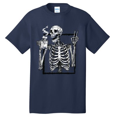 Skeleton Drinking Coffee Gothic Peace Sign Halloween Grunge Tall T-Shirt